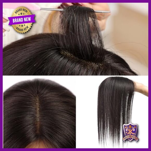Real Human Hair Topper for Thinning Hair, 14 Inch Silk Base with Clips